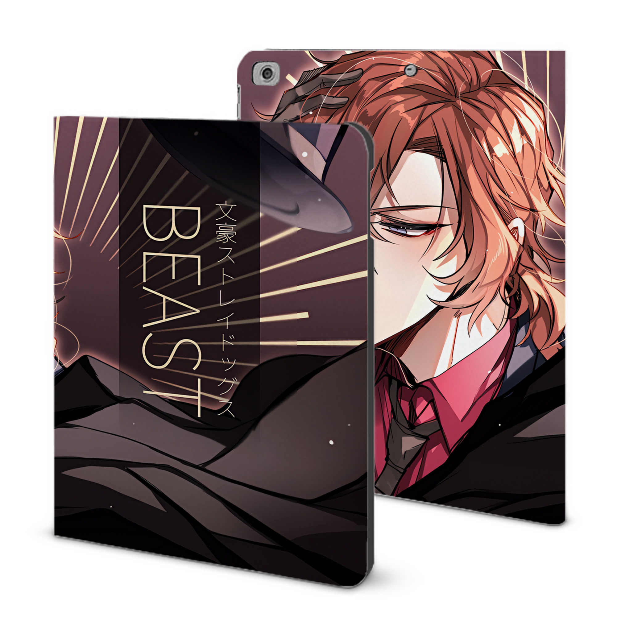 （画像用） 文豪ストレイドッグス Bungo Stray Dogs IPad ケース ブック型 PUレザー TPU 耐衝撃 軽量 薄型 ペン収納なし 全面保護 IPad 各モデル対応